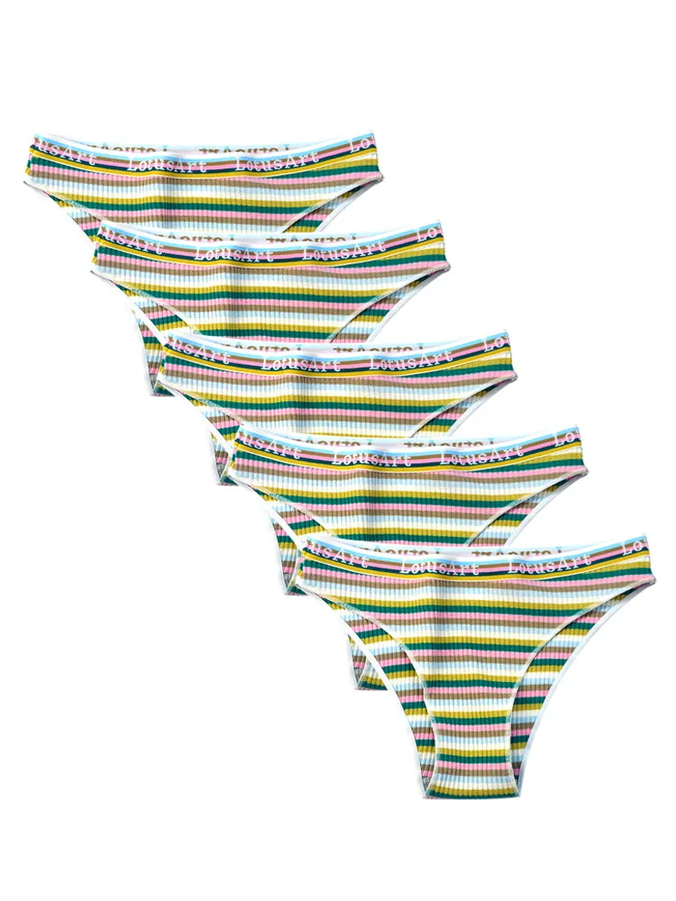 Colorful Striped Ribbed Cotton Briefs 