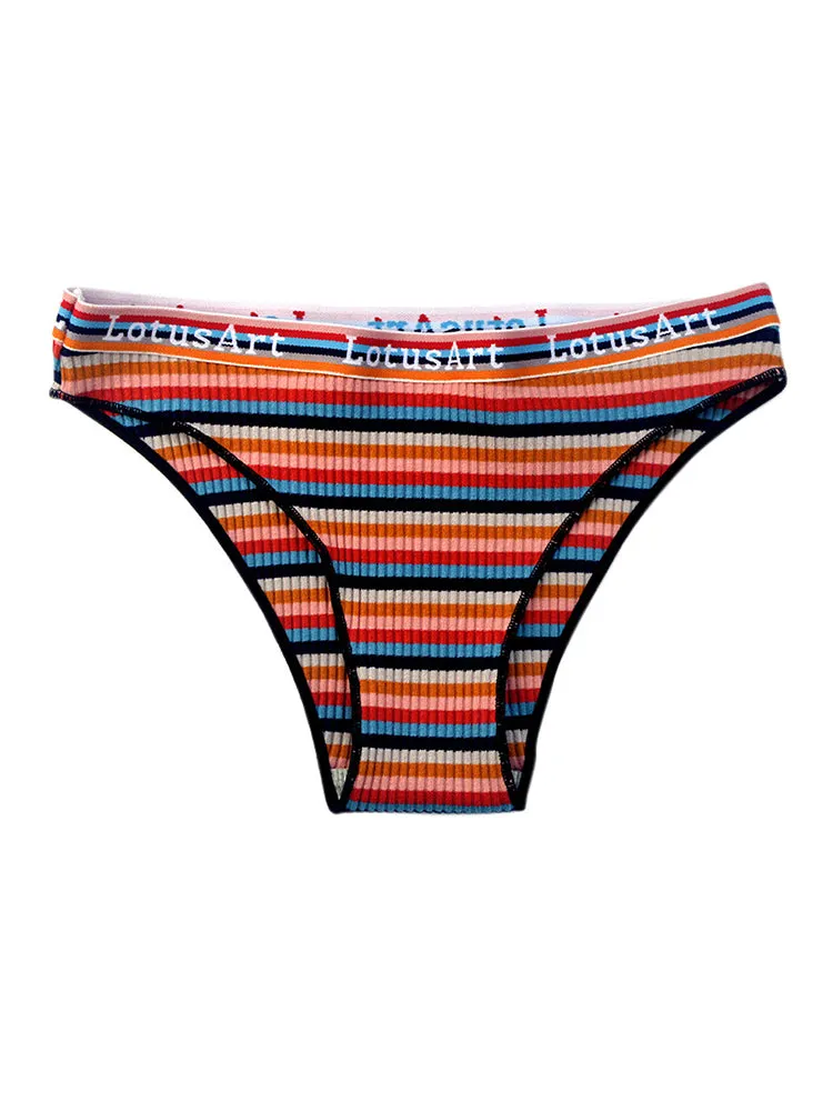 Colorful Striped Ribbed Cotton Briefs 