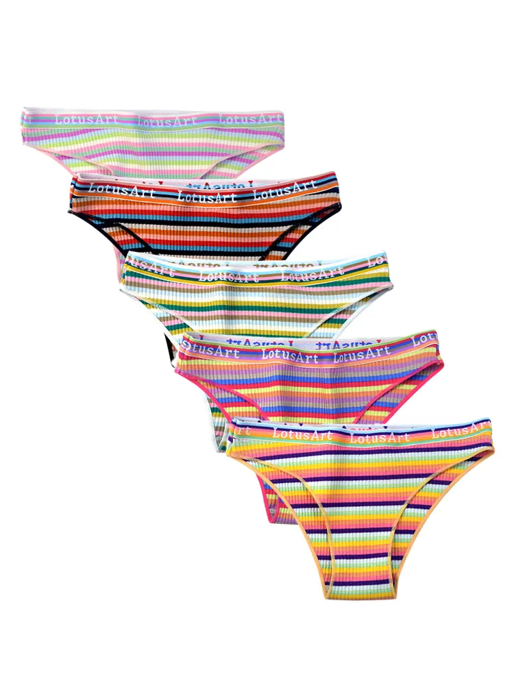 Colorful Striped Ribbed Cotton Briefs 