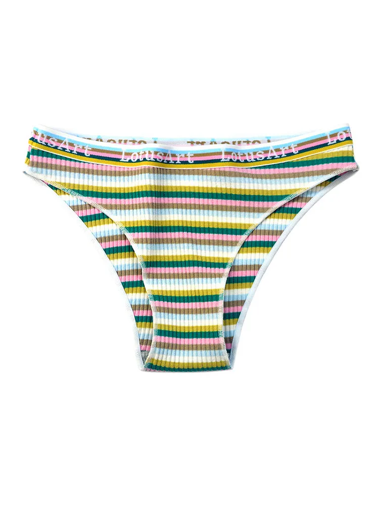 Colorful Striped Ribbed Cotton Briefs 