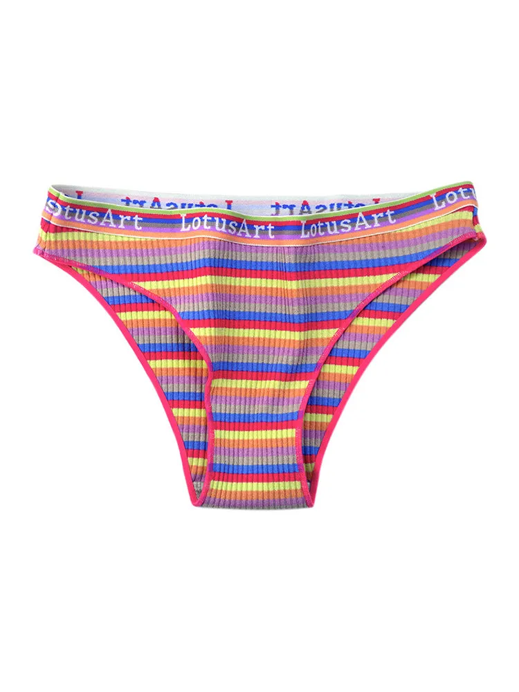 Colorful Striped Ribbed Cotton Briefs 