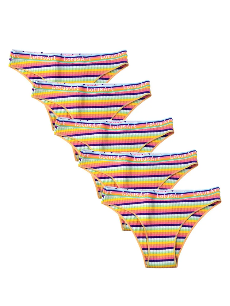 Colorful Striped Ribbed Cotton Briefs 