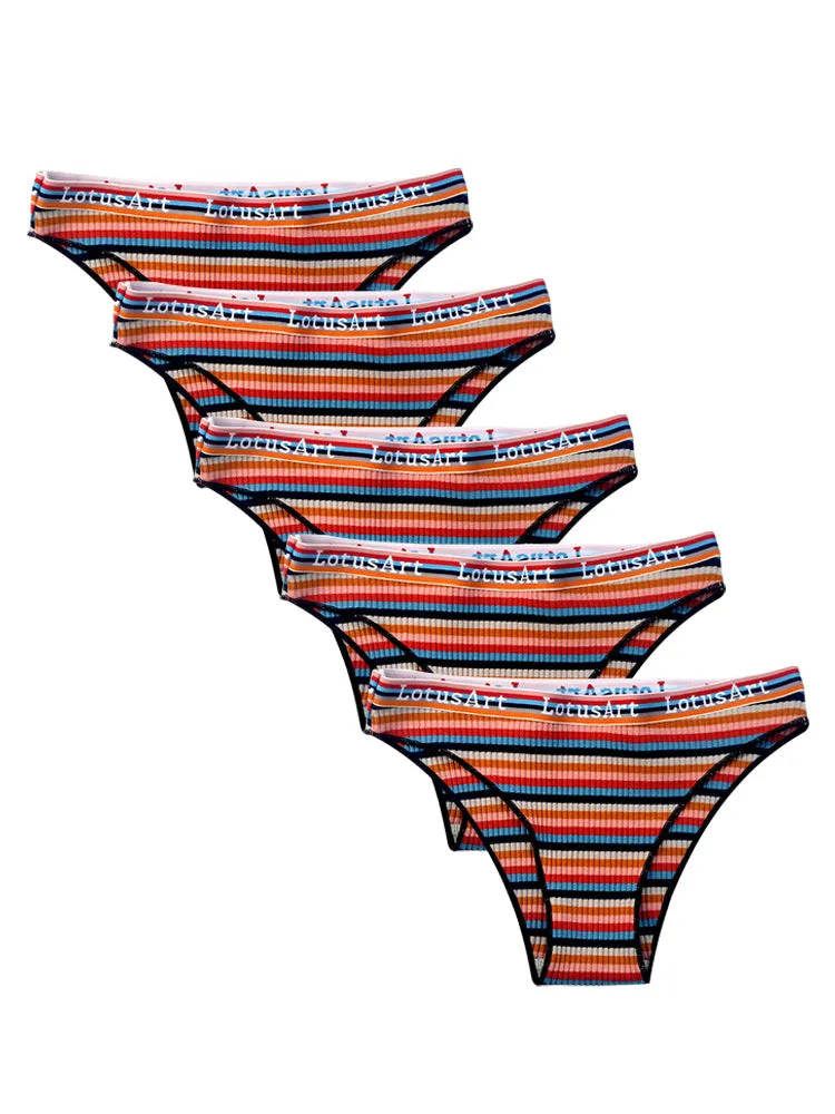 Colorful Striped Ribbed Cotton Briefs 