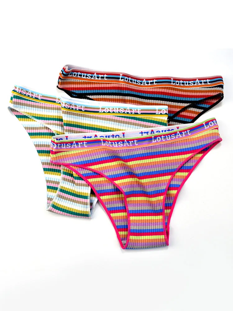 Colorful Striped Ribbed Cotton Briefs 