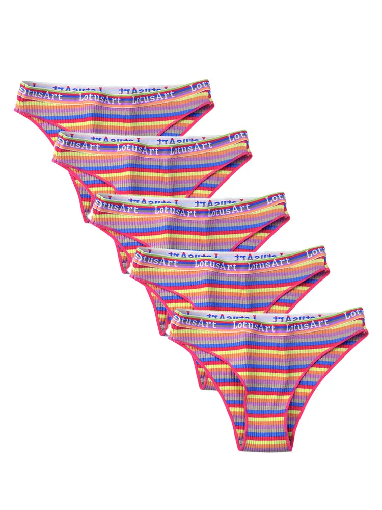 Colorful Striped Ribbed Cotton Briefs 