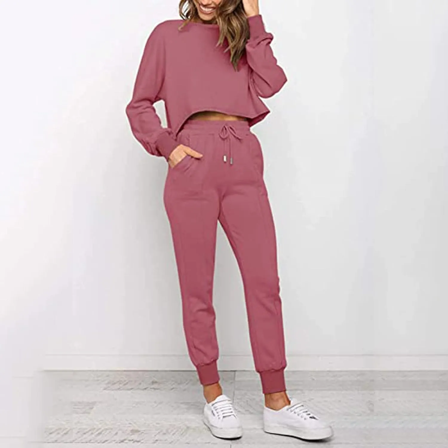 cooki Women's Pajama Sets Casual Lounge Set Women's Pajamas Long Sleeve Sleepwear Drawstring Sweatpants Loungewear Pjs Set