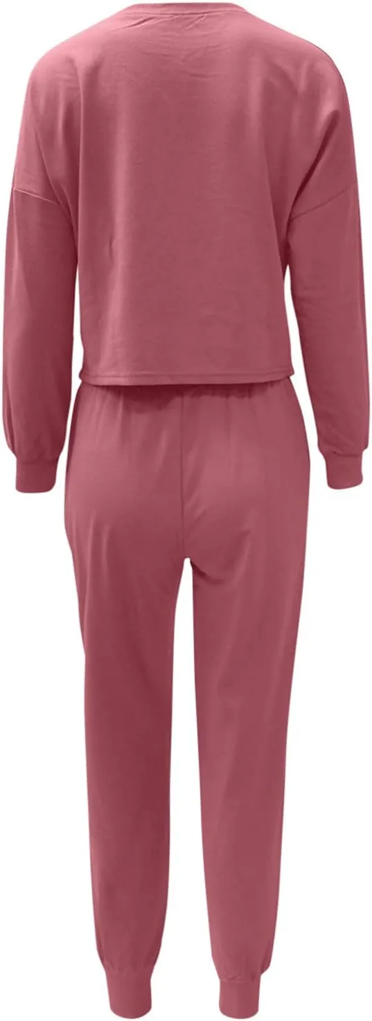 cooki Women's Pajama Sets Casual Lounge Set Women's Pajamas Long Sleeve Sleepwear Drawstring Sweatpants Loungewear Pjs Set