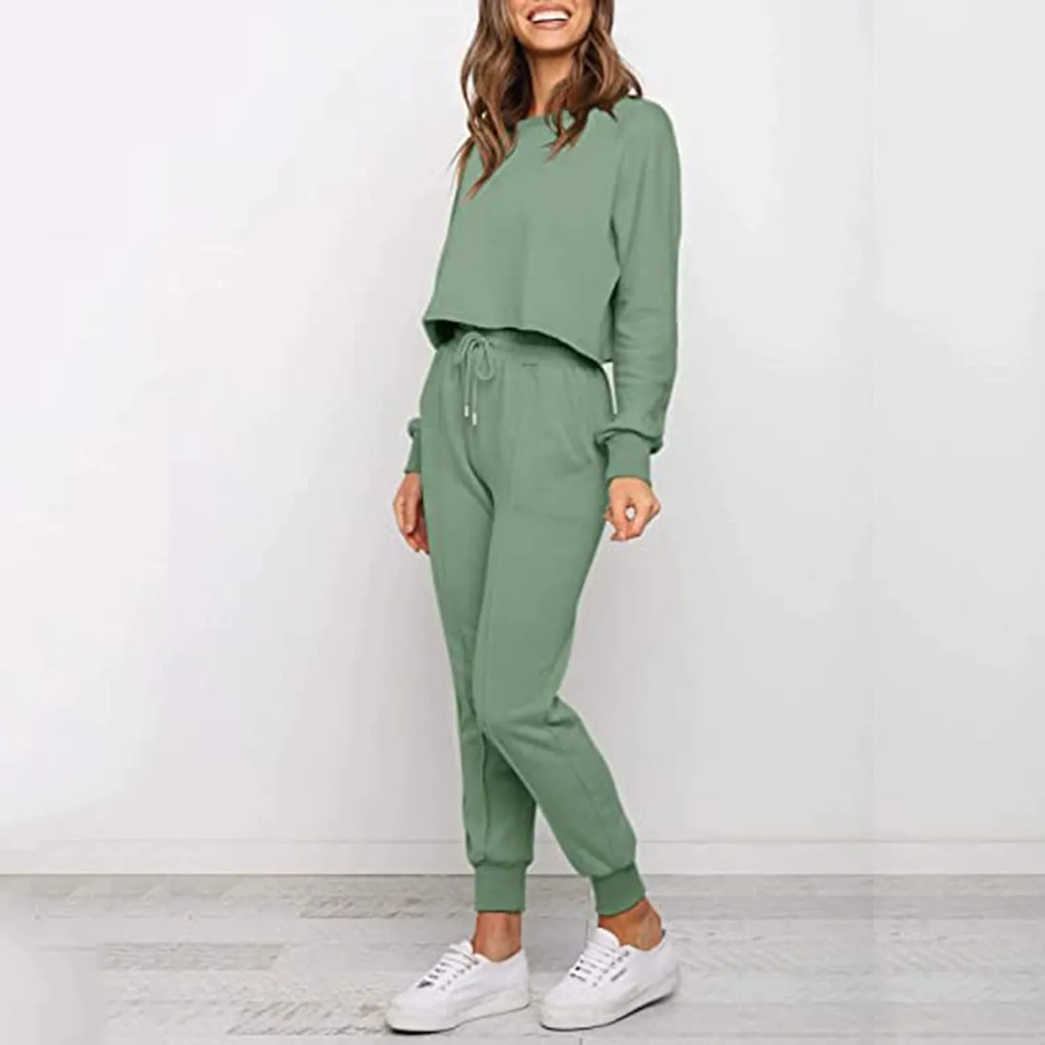 cooki Women's Pajama Sets Casual Lounge Set Women's Pajamas Long Sleeve Sleepwear Drawstring Sweatpants Loungewear Pjs Set