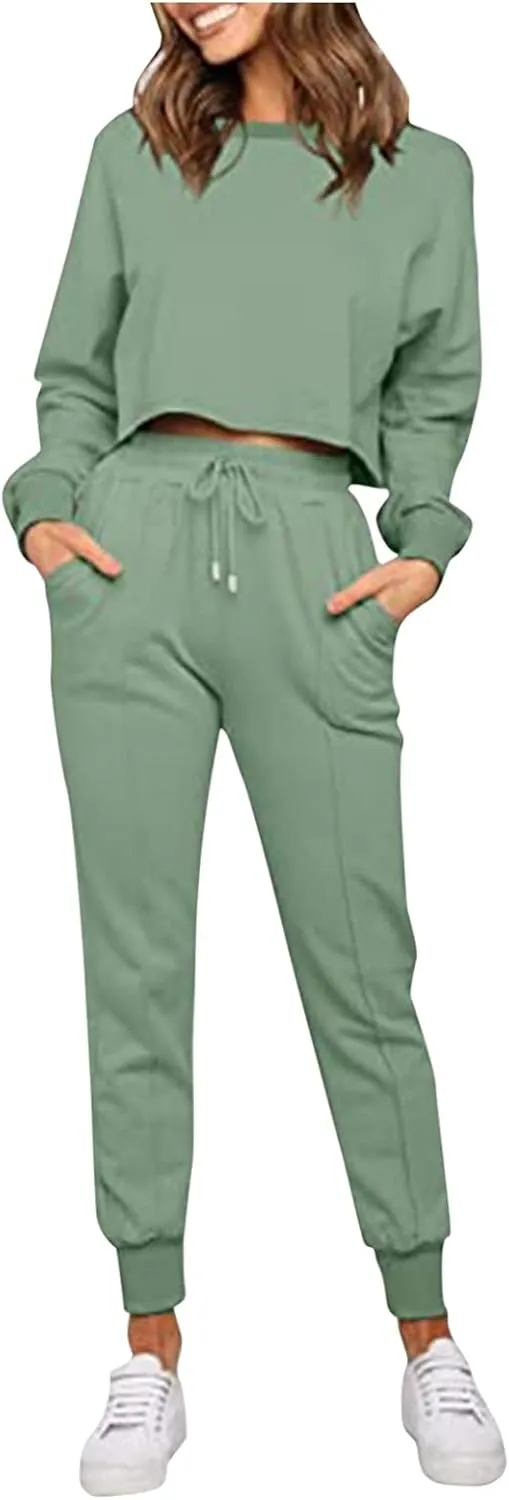 cooki Women's Pajama Sets Casual Lounge Set Women's Pajamas Long Sleeve Sleepwear Drawstring Sweatpants Loungewear Pjs Set