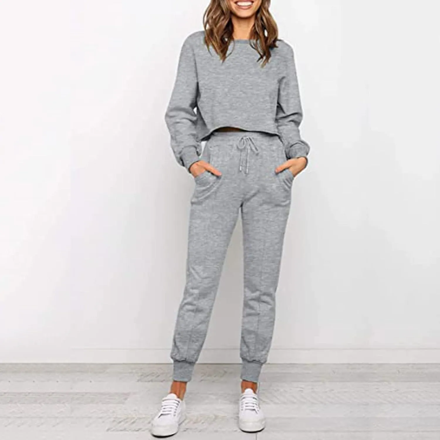 cooki Women's Pajama Sets Casual Lounge Set Women's Pajamas Long Sleeve Sleepwear Drawstring Sweatpants Loungewear Pjs Set