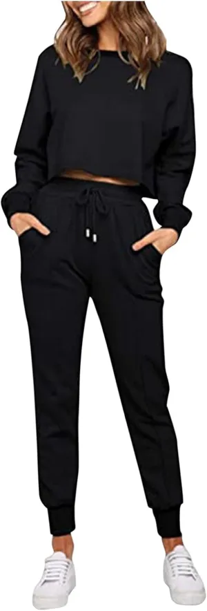 cooki Women's Pajama Sets Casual Lounge Set Women's Pajamas Long Sleeve Sleepwear Drawstring Sweatpants Loungewear Pjs Set