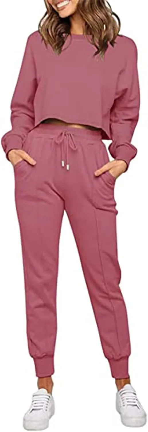 cooki Women's Pajama Sets Casual Lounge Set Women's Pajamas Long Sleeve Sleepwear Drawstring Sweatpants Loungewear Pjs Set