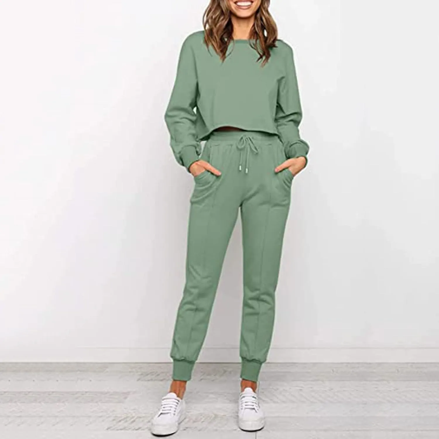 cooki Women's Pajama Sets Casual Lounge Set Women's Pajamas Long Sleeve Sleepwear Drawstring Sweatpants Loungewear Pjs Set