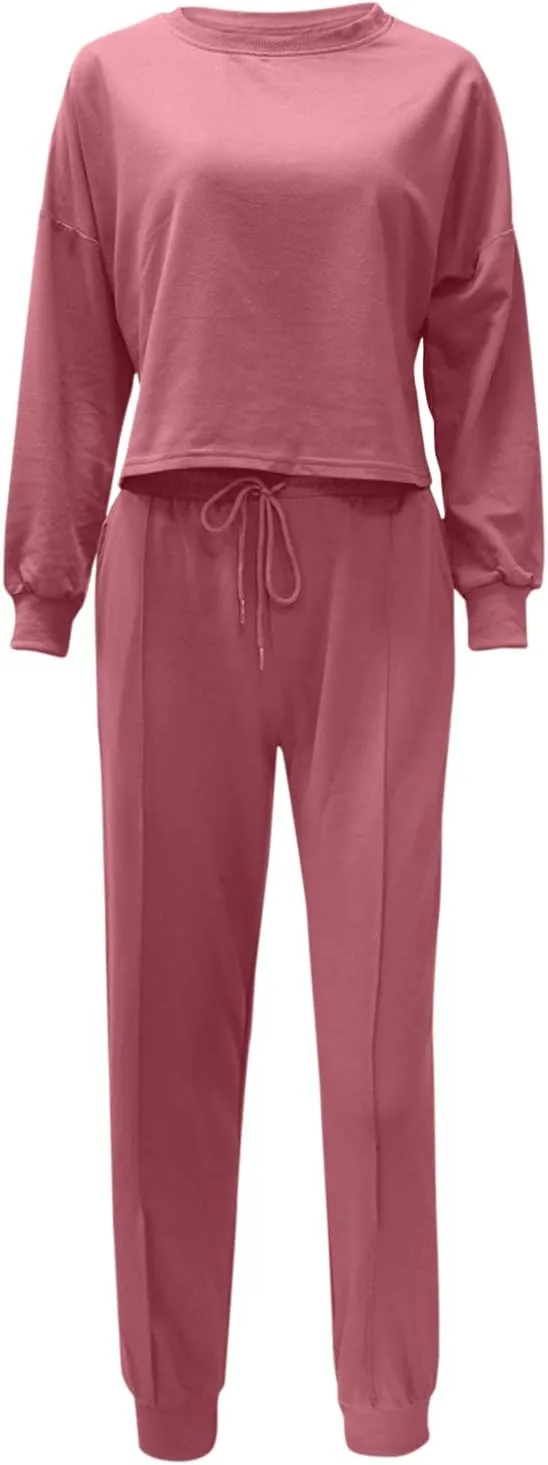 cooki Women's Pajama Sets Casual Lounge Set Women's Pajamas Long Sleeve Sleepwear Drawstring Sweatpants Loungewear Pjs Set