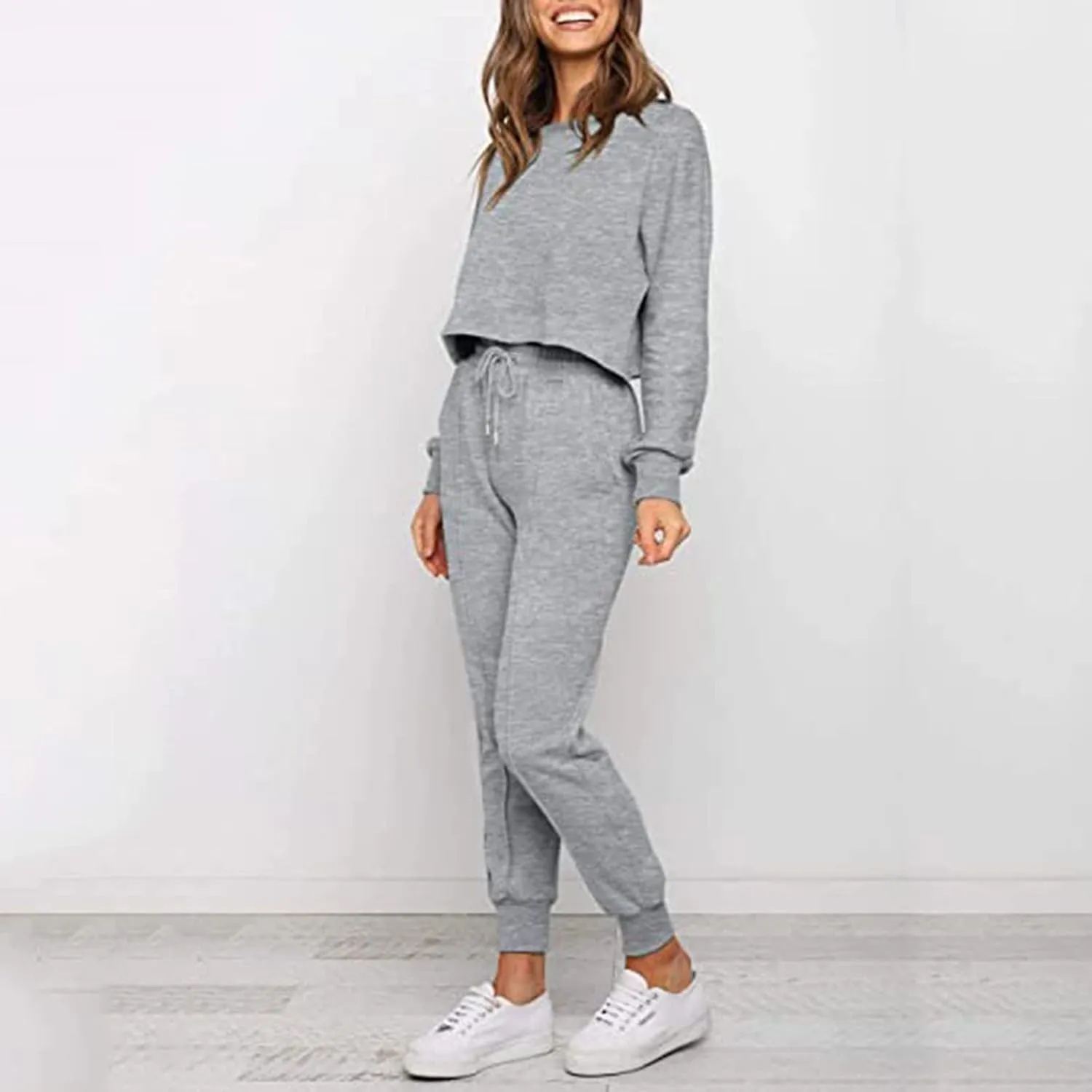 cooki Women's Pajama Sets Casual Lounge Set Women's Pajamas Long Sleeve Sleepwear Drawstring Sweatpants Loungewear Pjs Set