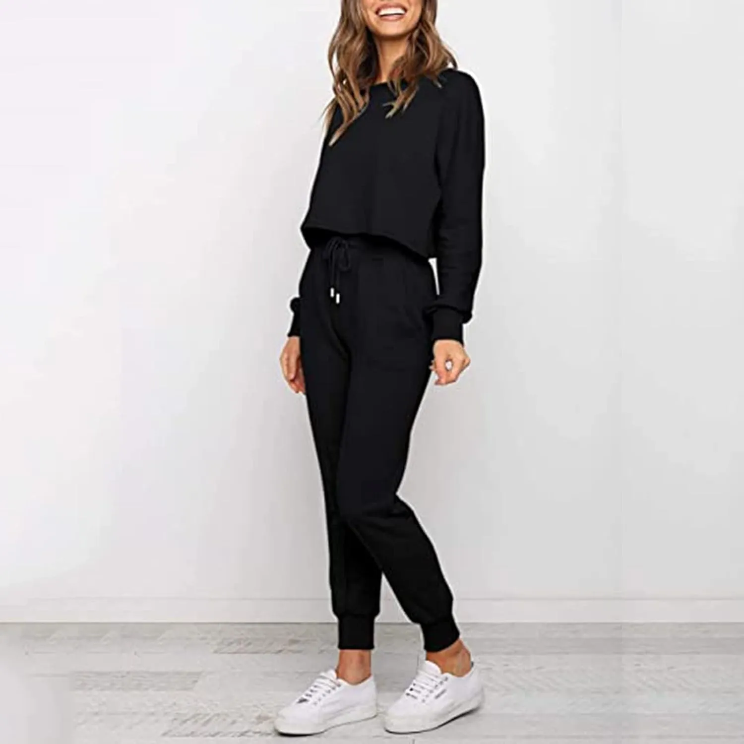 cooki Women's Pajama Sets Casual Lounge Set Women's Pajamas Long Sleeve Sleepwear Drawstring Sweatpants Loungewear Pjs Set