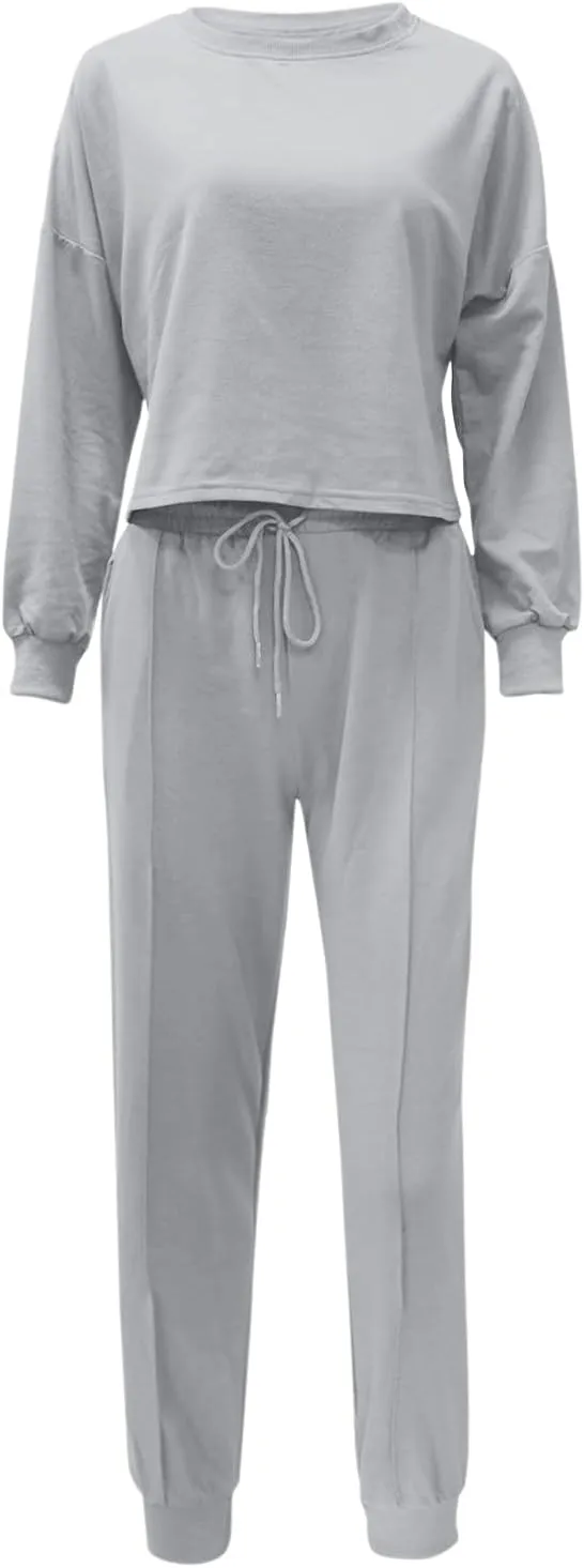 cooki Women's Pajama Sets Casual Lounge Set Women's Pajamas Long Sleeve Sleepwear Drawstring Sweatpants Loungewear Pjs Set