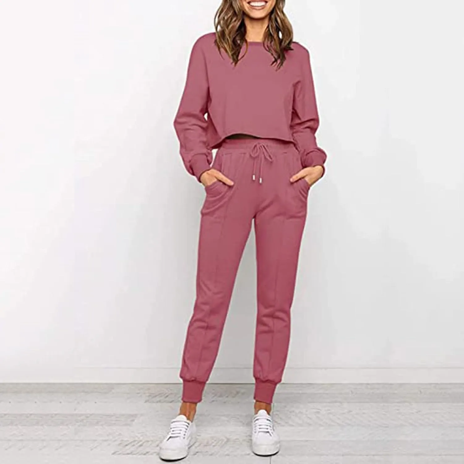 cooki Women's Pajama Sets Casual Lounge Set Women's Pajamas Long Sleeve Sleepwear Drawstring Sweatpants Loungewear Pjs Set
