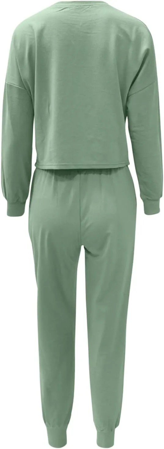 cooki Women's Pajama Sets Casual Lounge Set Women's Pajamas Long Sleeve Sleepwear Drawstring Sweatpants Loungewear Pjs Set