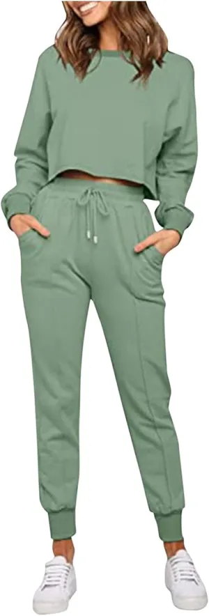 cooki Women's Pajama Sets Casual Lounge Set Women's Pajamas Long Sleeve Sleepwear Drawstring Sweatpants Loungewear Pjs Set