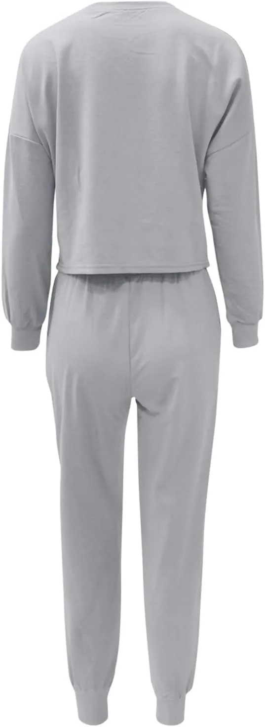 cooki Women's Pajama Sets Casual Lounge Set Women's Pajamas Long Sleeve Sleepwear Drawstring Sweatpants Loungewear Pjs Set