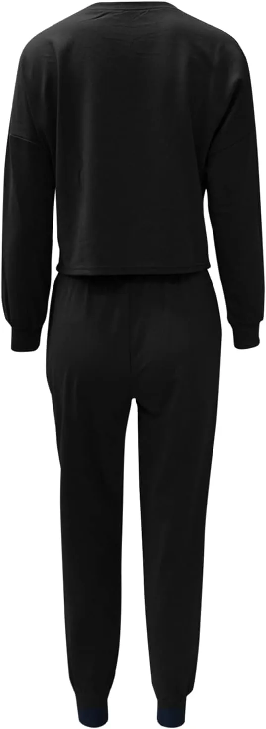cooki Women's Pajama Sets Casual Lounge Set Women's Pajamas Long Sleeve Sleepwear Drawstring Sweatpants Loungewear Pjs Set