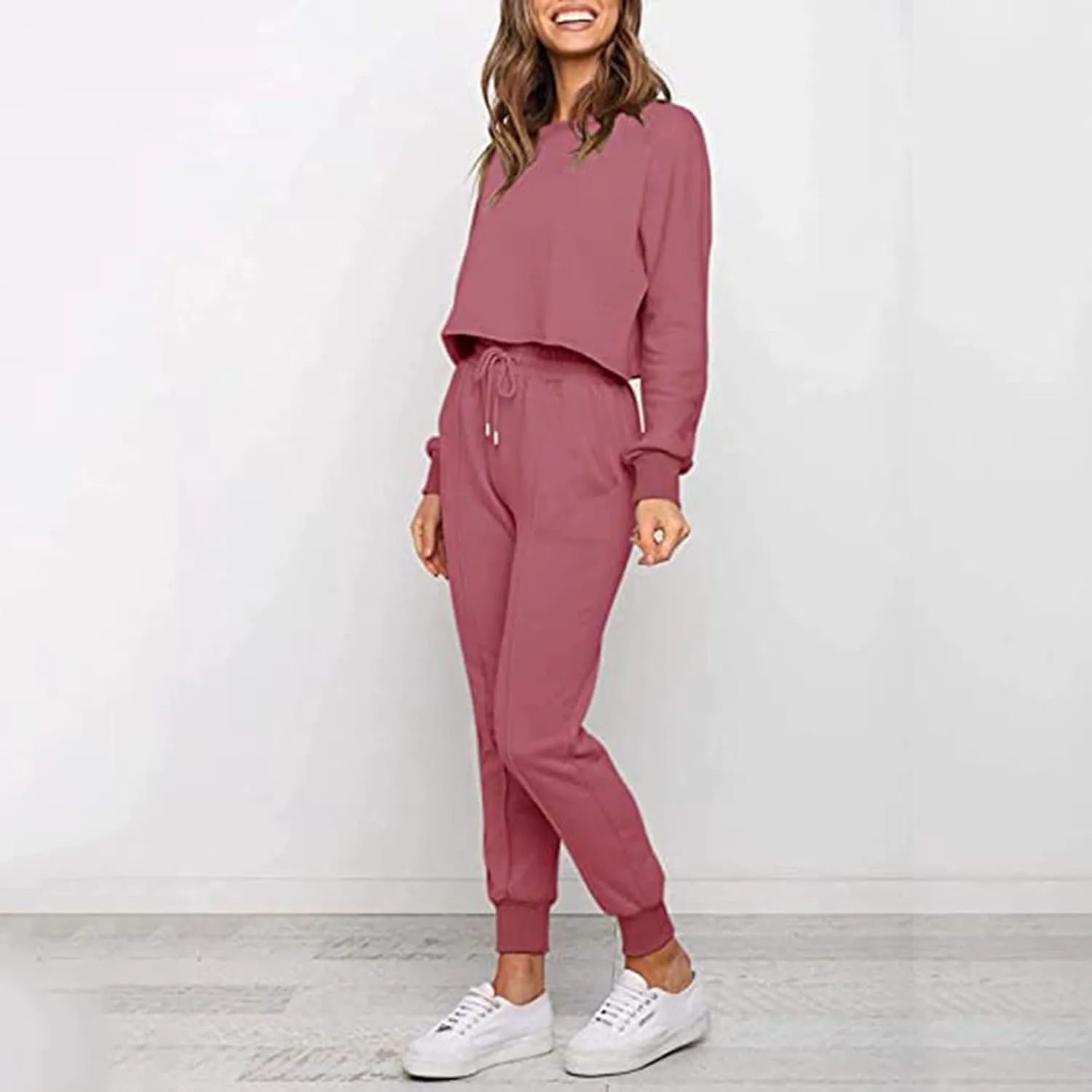 cooki Women's Pajama Sets Casual Lounge Set Women's Pajamas Long Sleeve Sleepwear Drawstring Sweatpants Loungewear Pjs Set