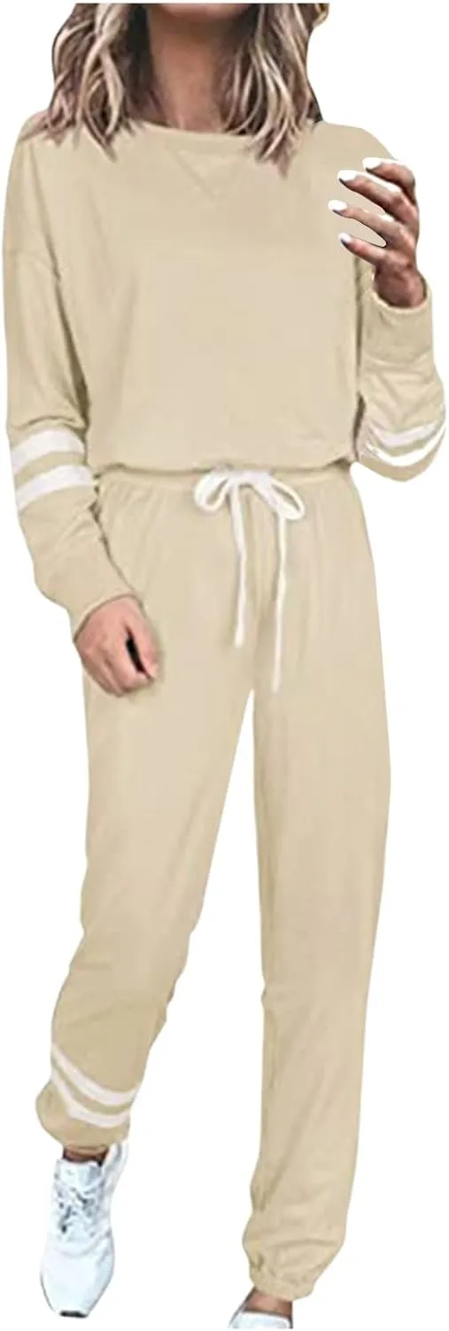 cooki Women's Pajama Sets Casual Lounge Set Women's Pajamas Long Sleeve Top and Drawstring Sweatpants Sleepwear Pjs Set