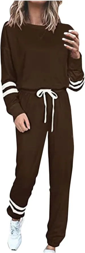 cooki Women's Pajama Sets Casual Lounge Set Women's Pajamas Long Sleeve Top and Drawstring Sweatpants Sleepwear Pjs Set