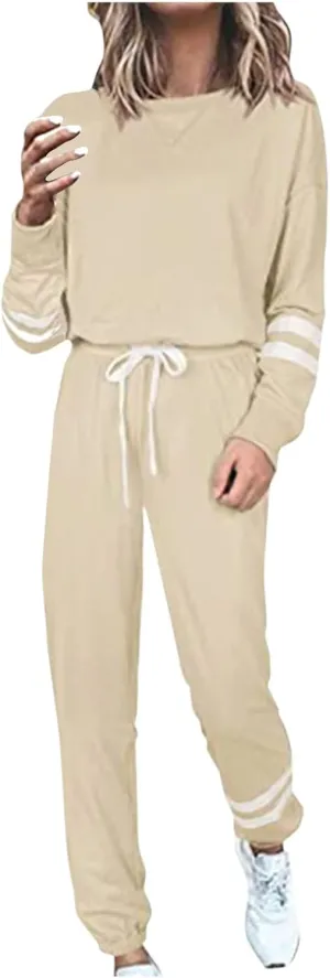 cooki Women's Pajama Sets Casual Lounge Set Women's Pajamas Long Sleeve Top and Drawstring Sweatpants Sleepwear Pjs Set