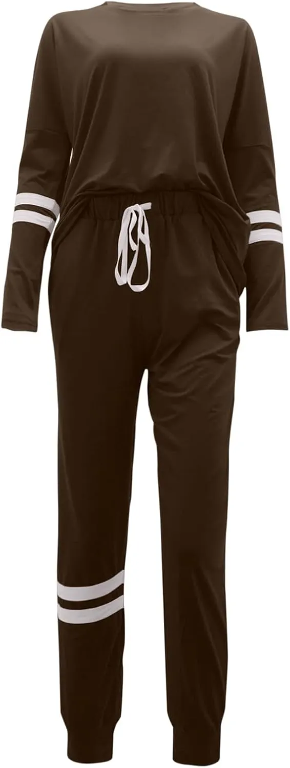 cooki Women's Pajama Sets Casual Lounge Set Women's Pajamas Long Sleeve Top and Drawstring Sweatpants Sleepwear Pjs Set
