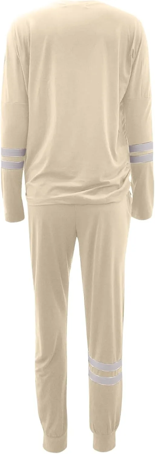 cooki Women's Pajama Sets Casual Lounge Set Women's Pajamas Long Sleeve Top and Drawstring Sweatpants Sleepwear Pjs Set