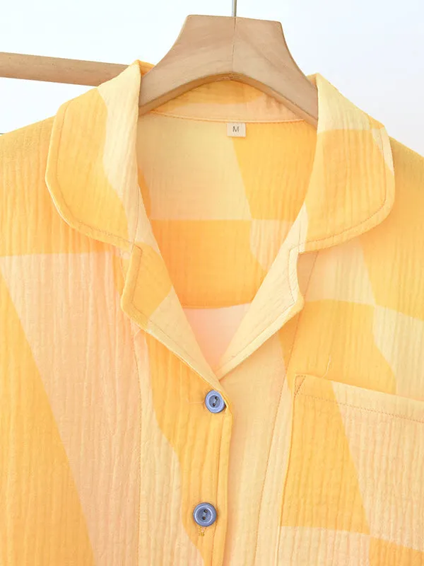 Cotton Color Block Long Sleeve Pajama Set