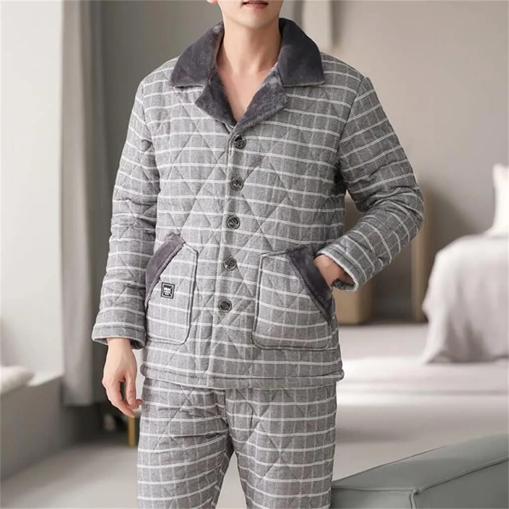 Cotton Home Clothing Pajamas Men's Autumn And Winter Winter Coral Velvet Thick Flannel