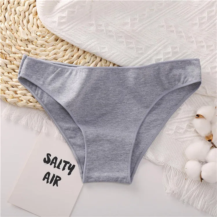 Cotton Mix Women's Panties Comfortable Underwear Low Waist Solid Color Briefs Plus Size Panty Lingerie