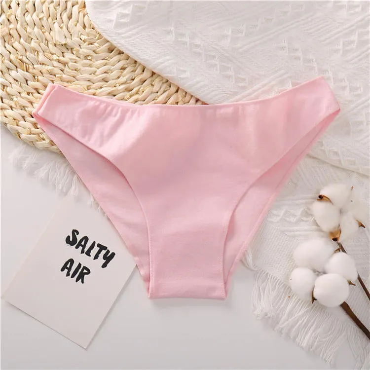 Cotton Mix Women's Panties Comfortable Underwear Low Waist Solid Color Briefs Plus Size Panty Lingerie