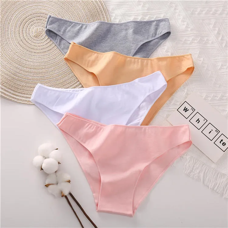 Cotton Mix Women's Panties Comfortable Underwear Low Waist Solid Color Briefs Plus Size Panty Lingerie