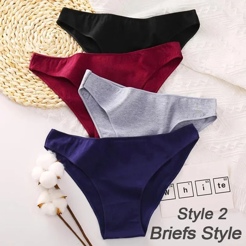 Cotton Mix Women's Panties Comfortable Underwear Low Waist Solid Color Briefs Plus Size Panty Lingerie
