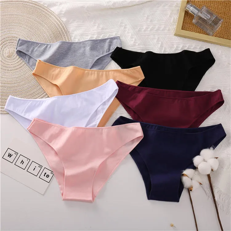 Cotton Mix Women's Panties Comfortable Underwear Low Waist Solid Color Briefs Plus Size Panty Lingerie