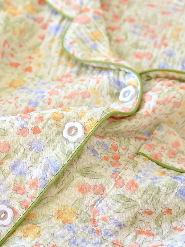 Cotton Printed Lapel Long Sleeve Pajama Set