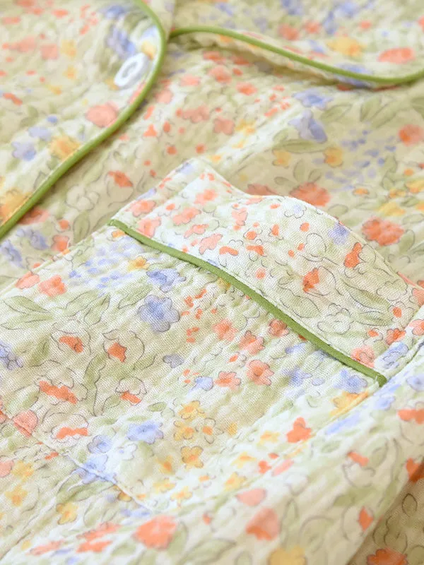 Cotton Printed Lapel Long Sleeve Pajama Set
