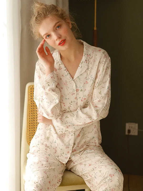 Cotton Willow Leaf Floral Print Pajama Set