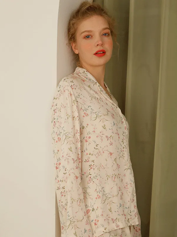 Cotton Willow Leaf Floral Print Pajama Set