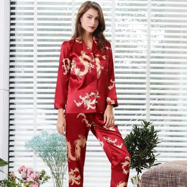 Couple Long Sleeve 2 Piece Bright Sleepwear Set