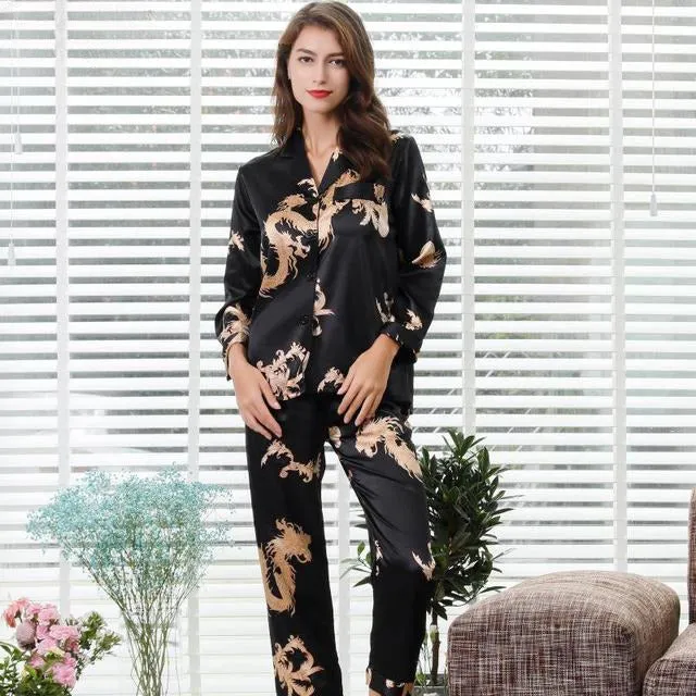 Couple Long Sleeve 2 Piece Bright Sleepwear Set
