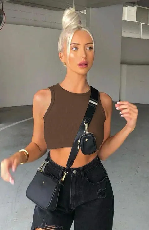 Crewneck Crop Tank with Drawstring Pocket Shorts Lounge Set