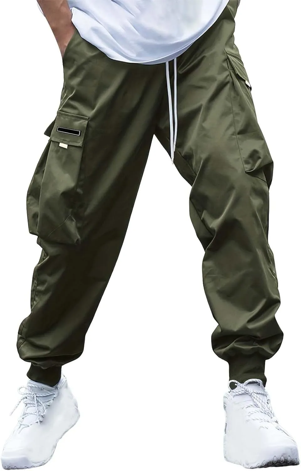 CRNTCEM Mens Baggy Hip Hop Cargo Pants Lightweight Streetwear Grunge Harem Joggers Trousers Trendy Casual Y2K Parachute Pants