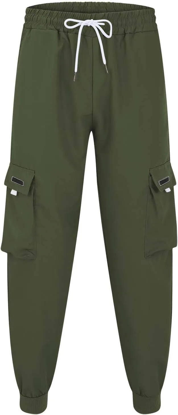 CRNTCEM Mens Baggy Hip Hop Cargo Pants Lightweight Streetwear Grunge Harem Joggers Trousers Trendy Casual Y2K Parachute Pants