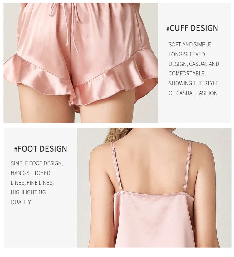 Crop Top Women's Satin Pajamas Set