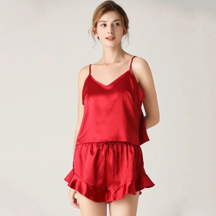 Crop Top Women's Satin Pajamas Set